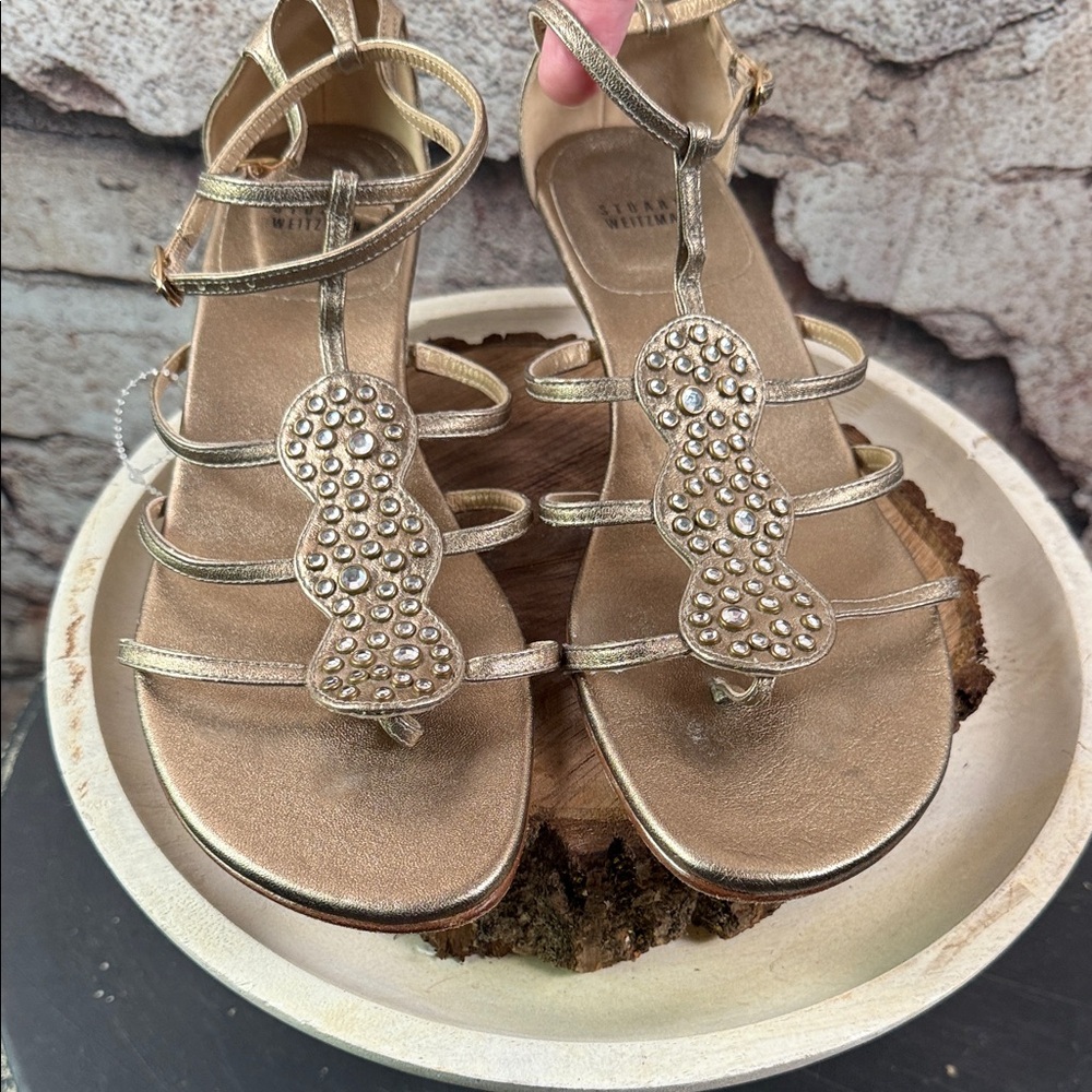 Stuart Weitzman Gold Rhinestone Sandals size 9.5  s68